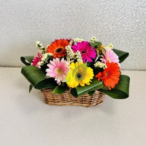 Яркие герберы в милой корзинке